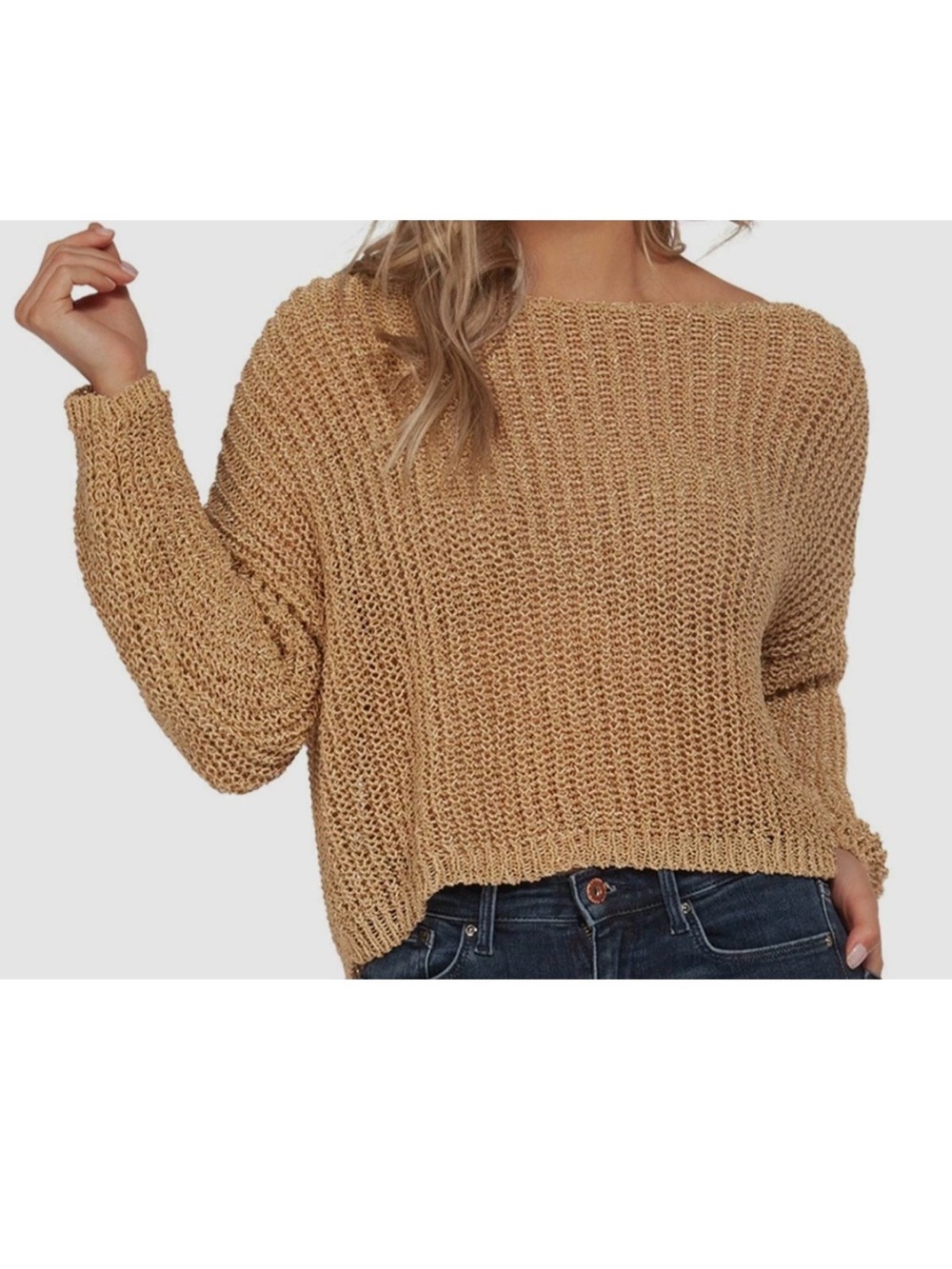 Zara Cropped Crochet Sweater Wide Neckline size Medium RARE